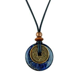 Blue Sodalite and Lucky Coin Pendant Necklace | Handmade
